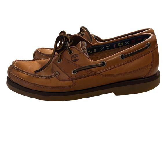 Timberland Shoes Mens 8.5M Chestnut Brown Leather Mock Toe 2 Eye Boat Shoes - Picture 5 of 11